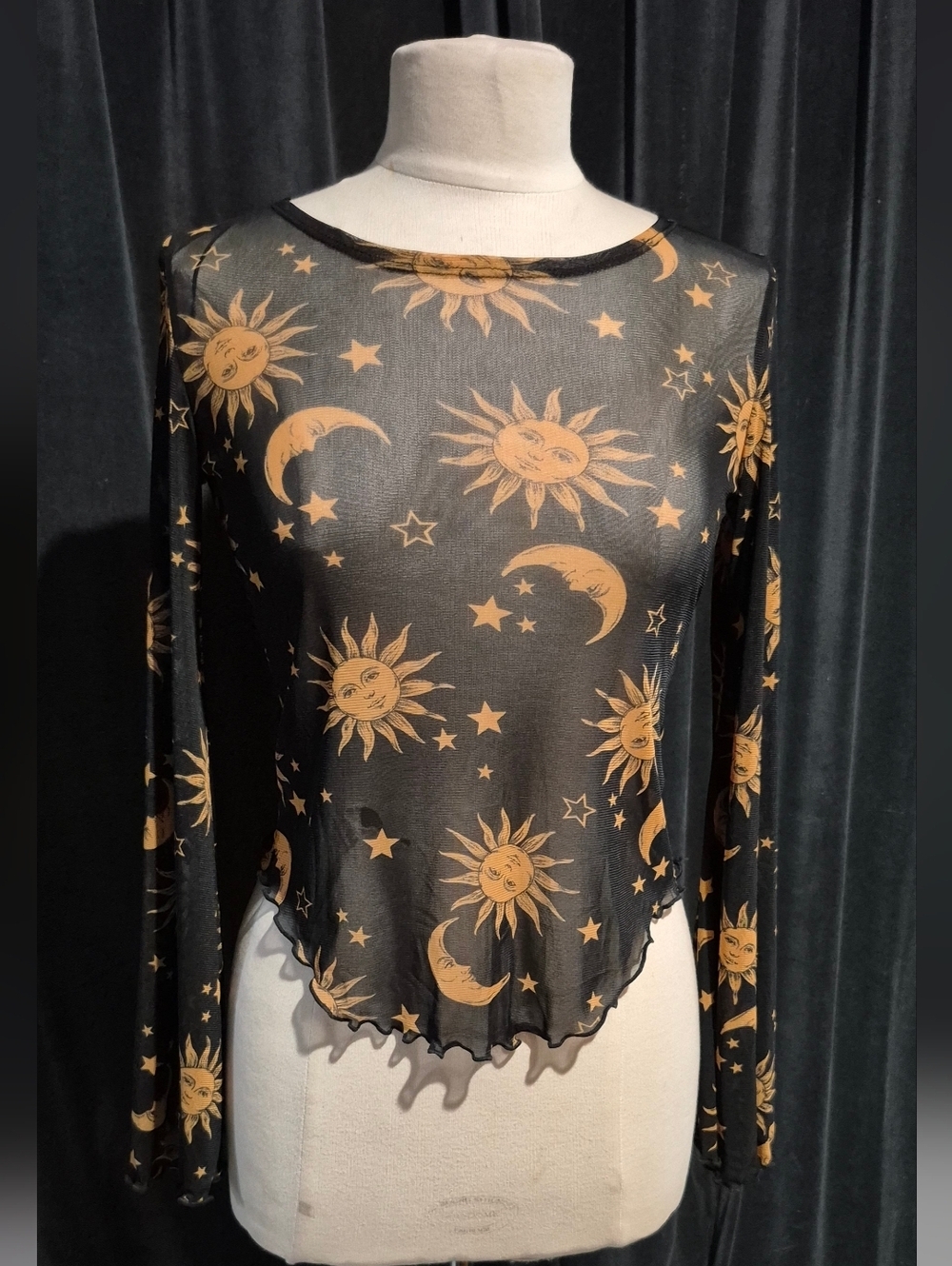 Sheer Black Sun & Moon Long Sleeve Top (Box C) - Picture 1 of 7